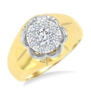 1 Ctw Floral Center Lovebright Round Cut Diamond Men's Ring in 10K Yellow and White Gold