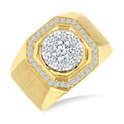 1 3/8 Ctw Octagonal Shape Lovebright Round Cut Diamond Men's Ring in 10K Yellow and White Gold