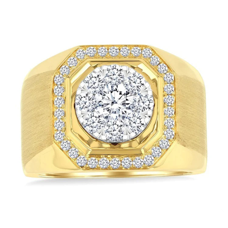 1 3/8 Ctw Octagonal Shape Lovebright Round Cut Diamond Men's Ring in 10K Yellow and White Gold