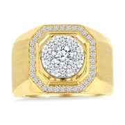 1 3/8 Ctw Octagonal Shape Lovebright Round Cut Diamond Men's Ring in 10K Yellow and White Gold