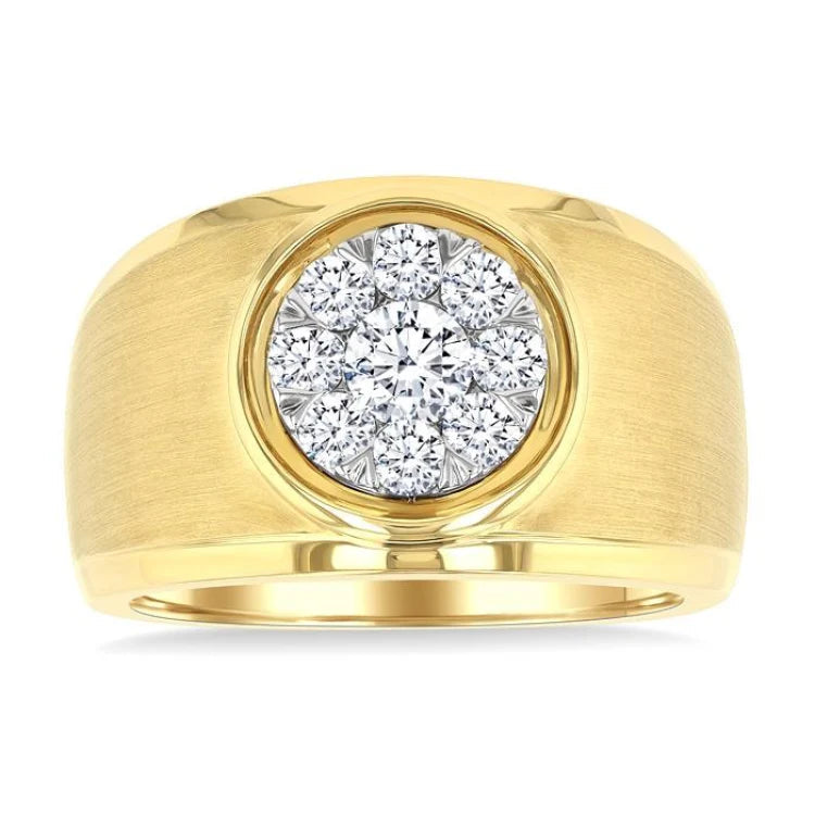 1 Ctw Circular Wide Shank Lovebright Round Cut Diamond Men's Ring in 10K Yellow and White Gold