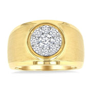 1 Ctw Circular Wide Shank Lovebright Round Cut Diamond Men's Ring in 10K Yellow and White Gold