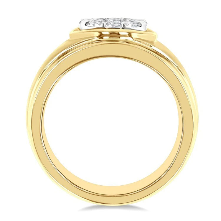 1 Ctw Circular Wide Shank Lovebright Round Cut Diamond Men's Ring in 10K Yellow and White Gold