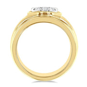 1 Ctw Circular Wide Shank Lovebright Round Cut Diamond Men's Ring in 10K Yellow and White Gold