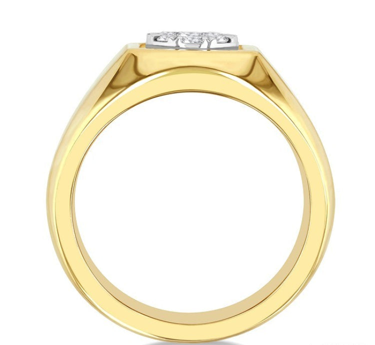1/2 Ctw Basin Nestled Circular Mount Lovebright Round Cut Diamond Men's Ring in 10K Yellow and White Gold