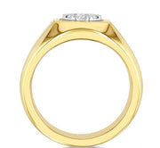 1/2 Ctw Basin Nestled Circular Mount Lovebright Round Cut Diamond Men's Ring in 10K Yellow and White Gold