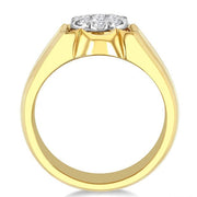 3/4 Ctw Floral Center Lovebright Round Cut Diamond Men's Ring in 10K Yellow and White Gold