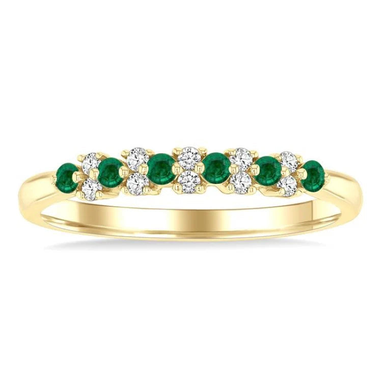 1.9 MM Emerald and 1/10 Ctw Round Cut Diamond Precious Band in 14K Yellow Gold