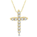 Load image into Gallery viewer, 1/20 Ctw Round Cut Diamond Cross Petite Pendant in 14K Yellow Gold with Chain
