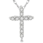 Load image into Gallery viewer, 1/20 Ctw Round Cut Diamond Cross Petite Pendant in 14K White Gold with Chain