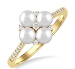 Load image into Gallery viewer, 4 MM Floral Center Round Shape Cultured Pearl and 1/8 Ctw Round Cut Diamond Fashion Ring in 10K Yellow Gold