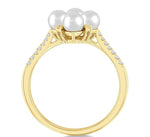 Load image into Gallery viewer, 4 MM Floral Center Round Shape Cultured Pearl and 1/8 Ctw Round Cut Diamond Fashion Ring in 10K Yellow Gold