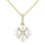 Load image into Gallery viewer, 4 MM Floral Round Shape Cultured Pearl and 1/10 Ctw Round Cut Diamond Fashion Pendant With Chain in 10K Yellow Gold