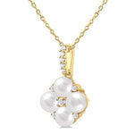 Load image into Gallery viewer, 4 MM Floral Round Shape Cultured Pearl and 1/10 Ctw Round Cut Diamond Fashion Pendant With Chain in 10K Yellow Gold