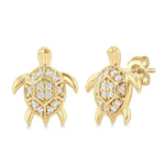 Load image into Gallery viewer, 1/10 Ctw Petite Turtle Round Cut Diamond Fashion Stud Earring in 10K Yellow Gold