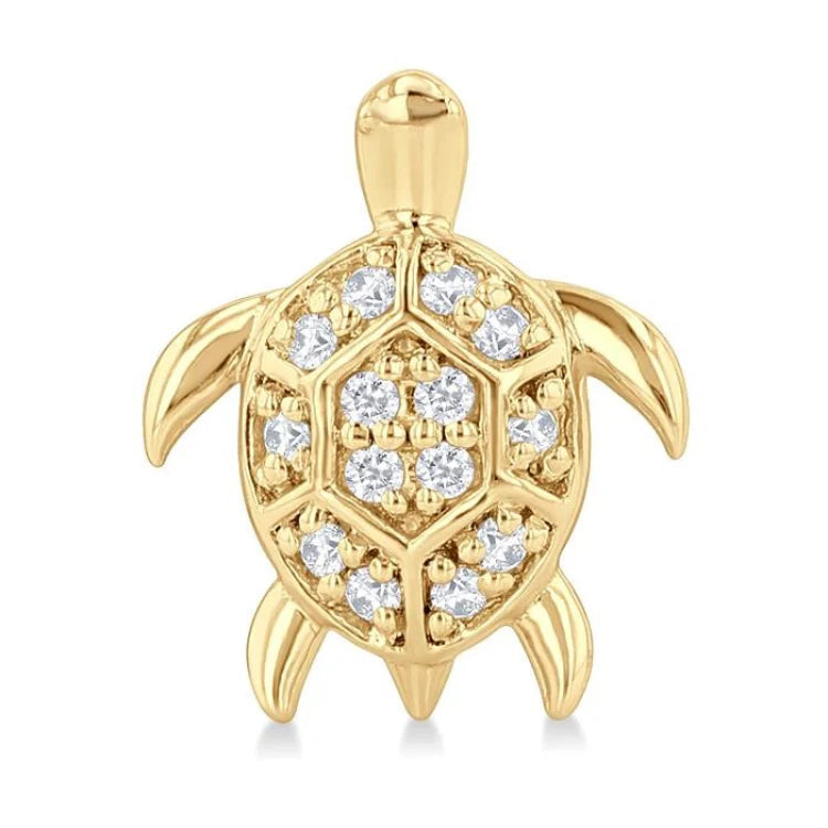 1/10 Ctw Petite Turtle Round Cut Diamond Fashion Stud Earring in 10K Yellow Gold