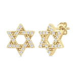 Load image into Gallery viewer, 1/8 Ctw Star Of David Round Cut Diamond Petite Fashion Stud Earring in 10K Yellow Gold