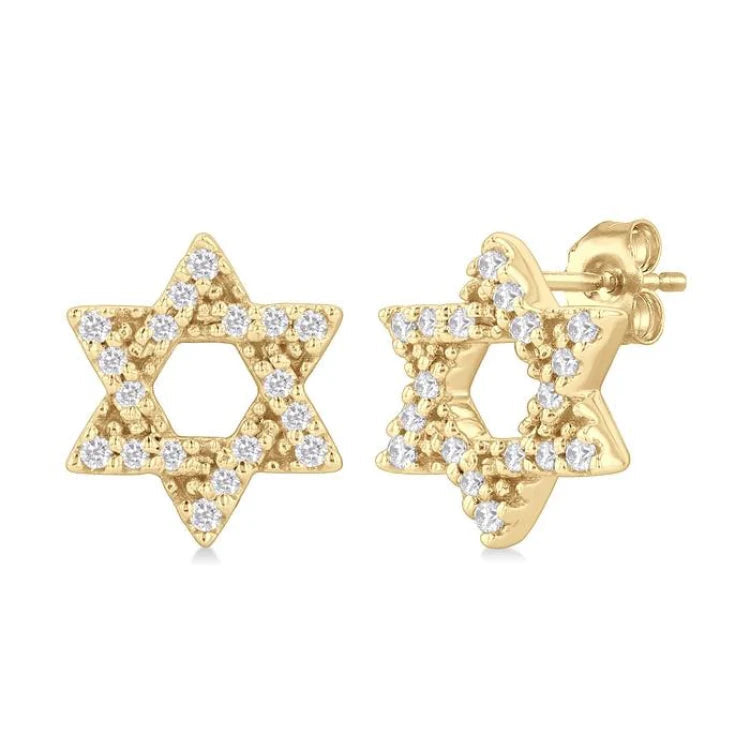 1/8 Ctw Star Of David Round Cut Diamond Petite Fashion Stud Earring in 10K Yellow Gold
