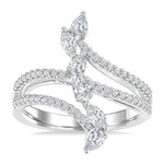 Load image into Gallery viewer, 3/4 Ctw Three-Way Split Shank Mixed Diamond Cut Fashion Ring in 14K White Gold
