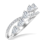 Load image into Gallery viewer, 7/8 Ctw Split Criss Cross Pear and Round Cut Diamond Fashion Ring in 14K White Gold