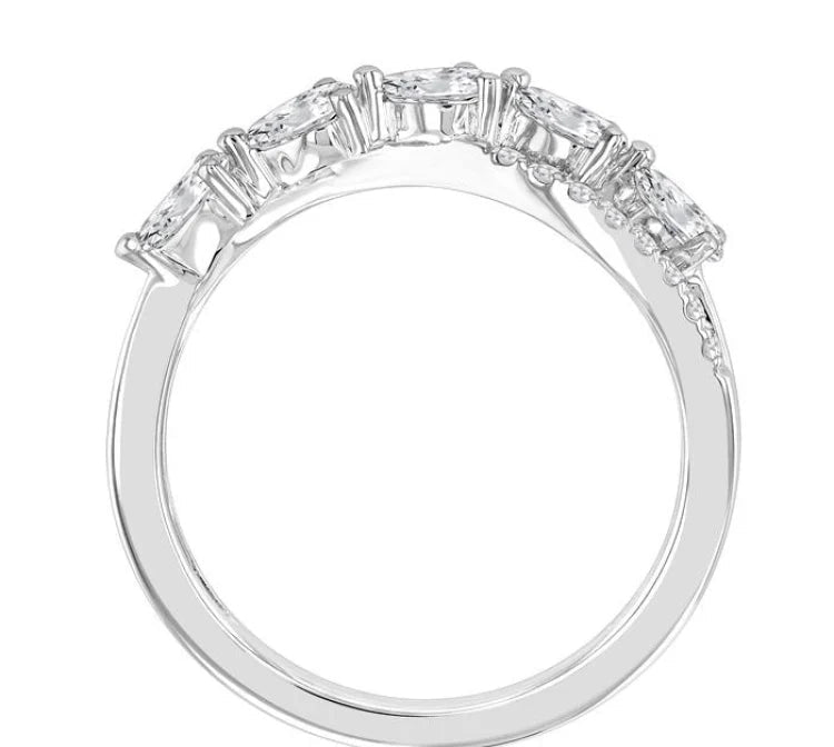7/8 Ctw Split Criss Cross Pear and Round Cut Diamond Fashion Ring in 14K White Gold