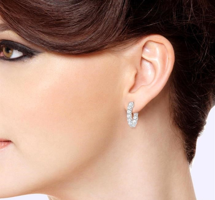 3 Ctw Inside-Out Embellished Round Cut Diamond Hoop Earrings in 14K White Gold