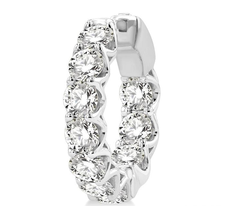 5 Ctw Inside-Out Embellished Round Cut Diamond Hoop Earrings in 14K White Gold