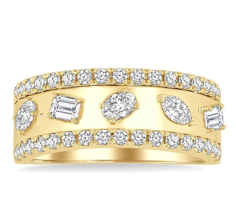7/8 Ctw 5-Stone Mixed Shape Diamond Fashion Band in 14K Yellow Gold