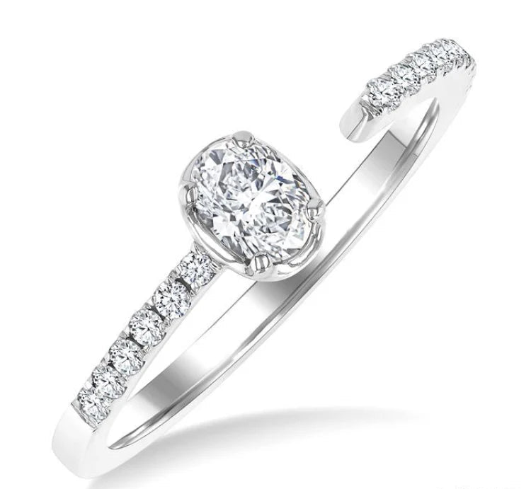 3/8 Ctw Oval and Round Cut Diamond Fashion Open Ring in 14K White Gold