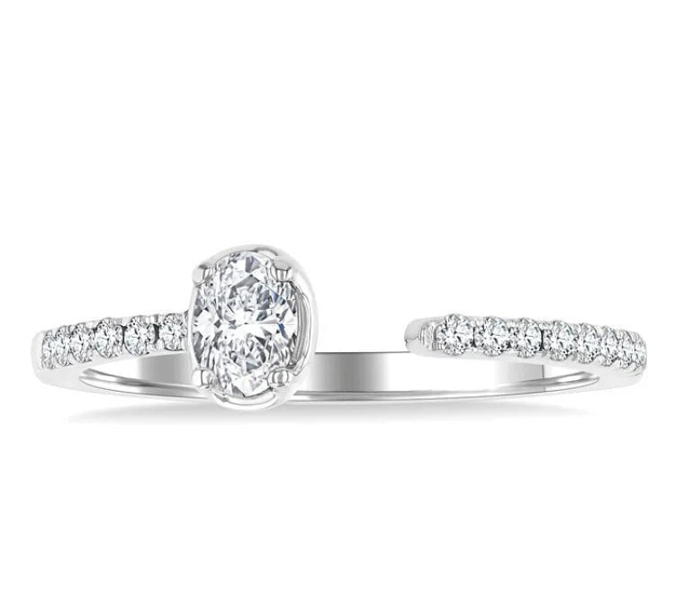 3/8 Ctw Oval and Round Cut Diamond Fashion Open Ring in 14K White Gold