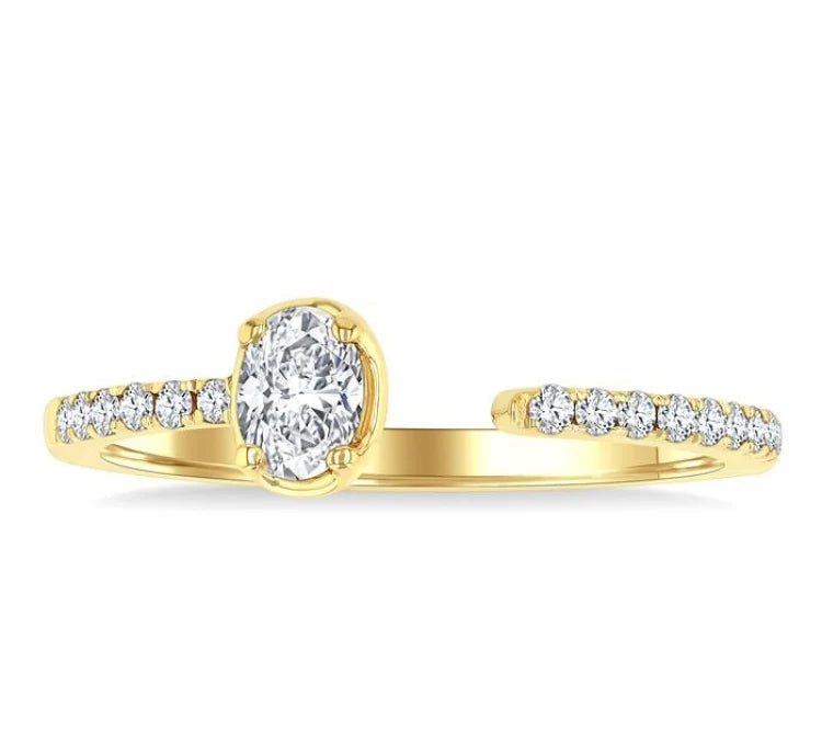3/8 Ctw Oval and Round Cut Diamond Fashion Open Ring in 14K Yellow Gold