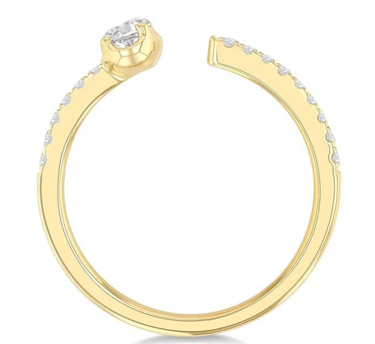 3/8 Ctw Oval and Round Cut Diamond Fashion Open Ring in 14K Yellow Gold