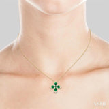 4x3 MM Pear and 2 MM Round Emerald and 1/6 Ctw Round Cut Diamond Floral Blossom Precious Pendant With Chain in 14K Yellow Gold