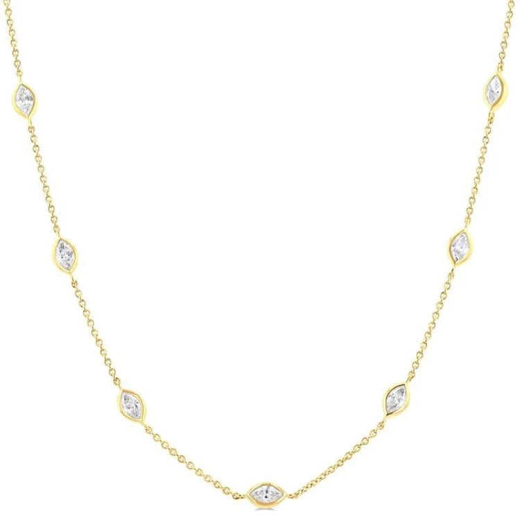 2 Ctw Marquise Cut Diamond Fashion Necklace in 14K Yellow Gold