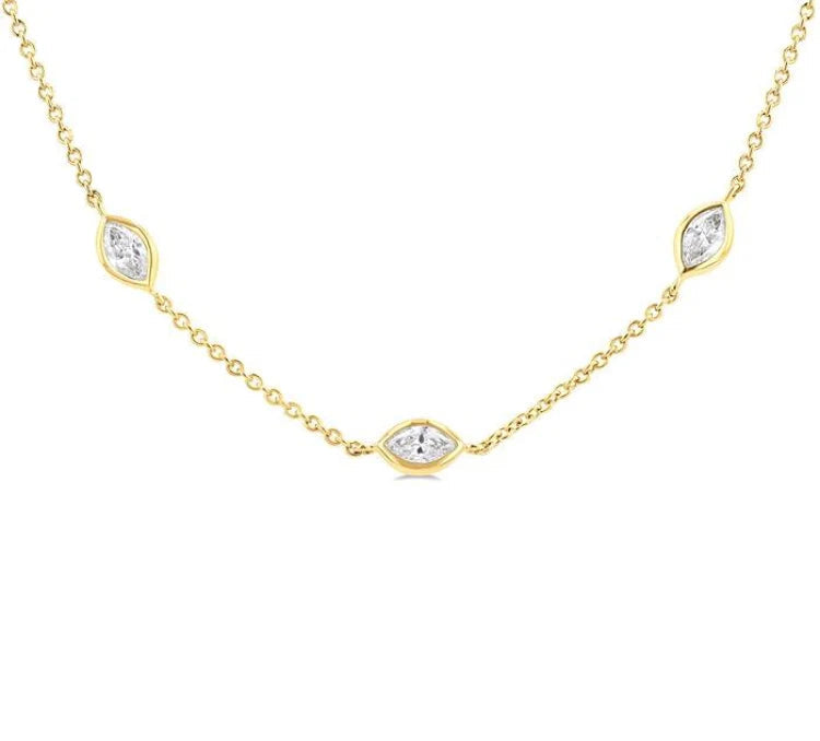 2 Ctw Marquise Cut Diamond Fashion Necklace in 14K Yellow Gold