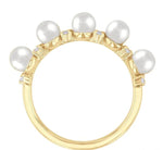 Load image into Gallery viewer, 4 MM Round Shape Cultured Pearl and 1/6 Ctw Round Cut Diamond Semi-Precious Fashion Ring in 10K Yellow Gold