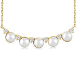Load image into Gallery viewer, 4.5 MM Round Shape Cultured Pearl and 1/6 Ctw Smile Round Cut Diamond Necklace in 10K Yellow Gold