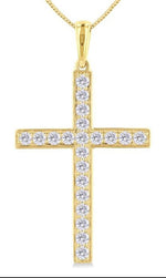 Load image into Gallery viewer, 1/2 Ctw Round Cut Diamond Pave Set 1-Inch Plate Cross Pendant With Chain in 14K Yellow Gold