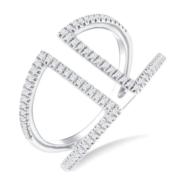 1/3 Ctw Geometric Wide Split Lightweight Round Cut Diamond Open Fashion Ring in 10K White Gold