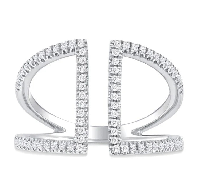 1/3 Ctw Geometric Wide Split Lightweight Round Cut Diamond Open Fashion Ring in 10K White Gold