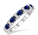 Load image into Gallery viewer, 4x3 MM Oval Shape Sapphire and 1/6 Ctw Round Cut Diamond Precious Band in 14K White Gold
