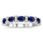 Load image into Gallery viewer, 4x3 MM Oval Shape Sapphire and 1/6 Ctw Round Cut Diamond Precious Band in 14K White Gold