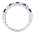 Load image into Gallery viewer, 4x3 MM Oval Shape Sapphire and 1/6 Ctw Round Cut Diamond Precious Band in 14K White Gold