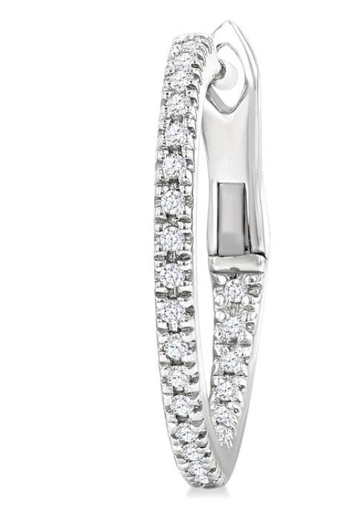 1/6 Ctw Inside & Outside Round Cut Diamond Hoop Earring in 14K White Gold