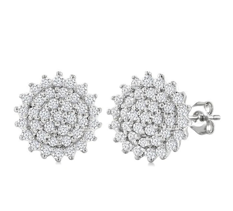 1/5 Ctw Petite Round Shape Round Cut Diamond Cluster Fashion Stud Earring in 10K White Gold