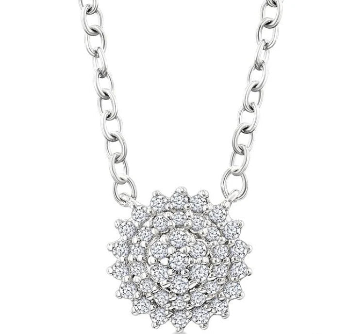 1/6 Ctw Petite Round Shape Round Cut Diamond Cluster Fashion Pendant With Chain in 10K White Gold