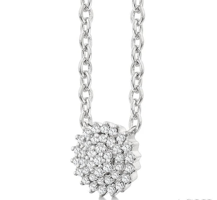 1/6 Ctw Petite Round Shape Round Cut Diamond Cluster Fashion Pendant With Chain in 10K White Gold
