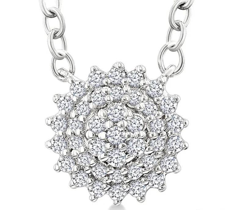 1/6 Ctw Petite Round Shape Round Cut Diamond Cluster Fashion Pendant With Chain in 10K White Gold