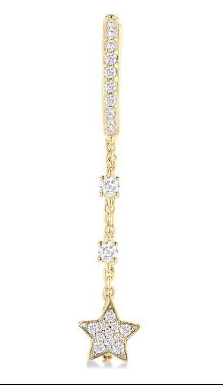 1/3 Ctw Star Round Cut Diamond Chain Dangler Hoop Earring in 10K Yellow Gold