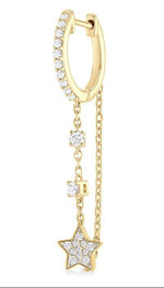 Load image into Gallery viewer, 1/3 Ctw Star Round Cut Diamond Chain Dangler Hoop Earring in 10K Yellow Gold